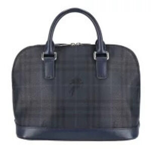Burberry Black/Blue Check Coated Canvas leather dome bag